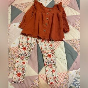 Cheeky Plum Rust Top and Floral Leggings Set